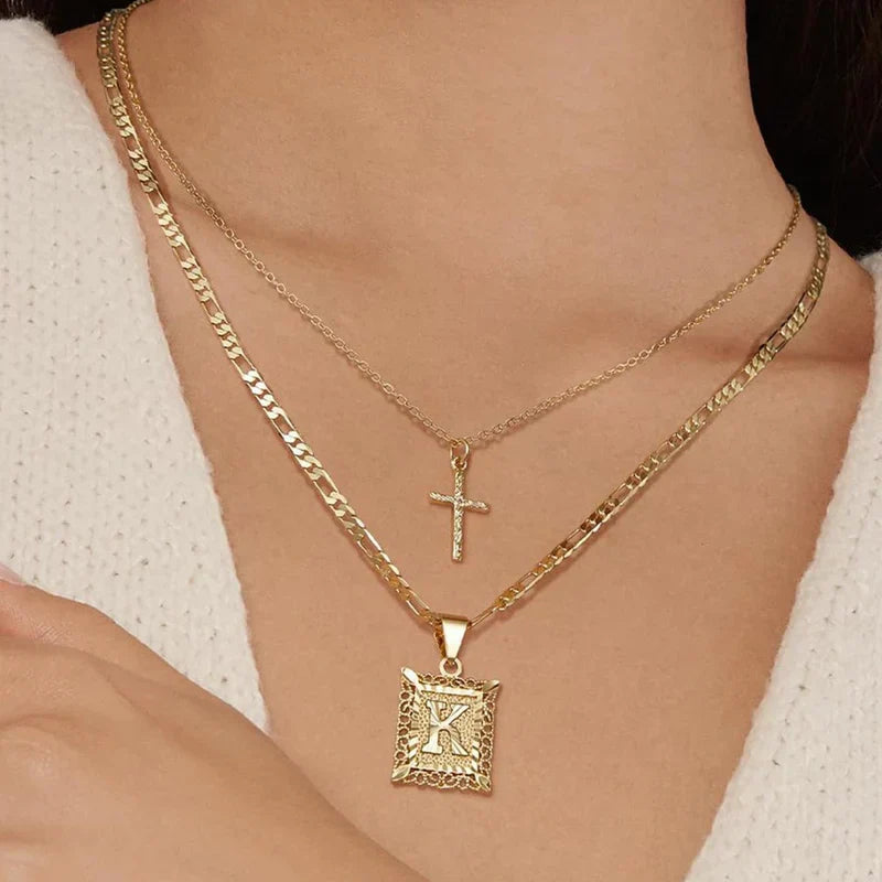 Cross Initial Necklace Set ｜ ネックレスセット・ゴールド