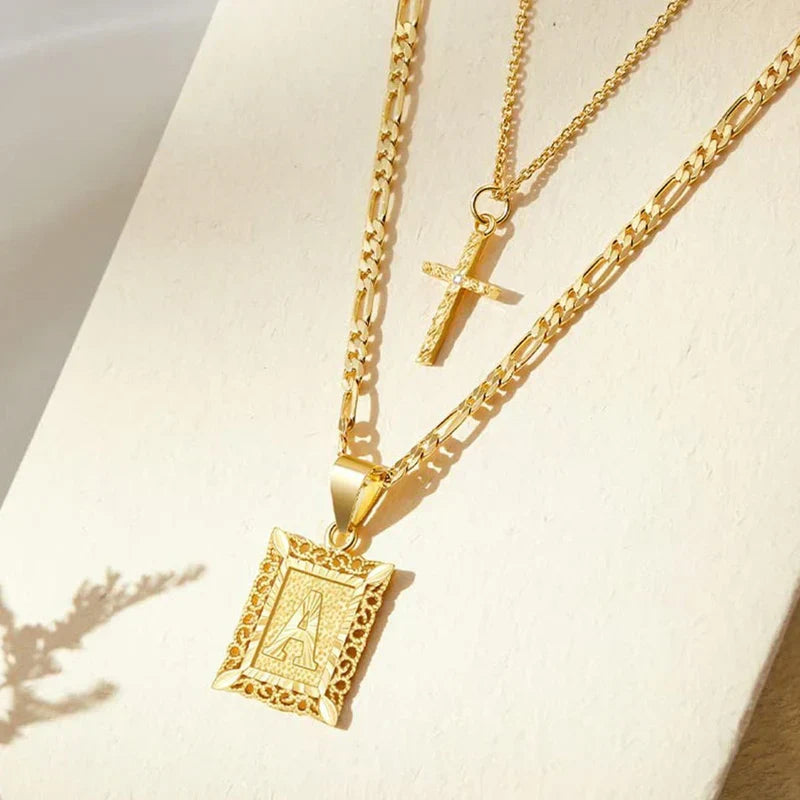 Cross Initial Necklace Set ｜ ネックレスセット・ゴールド