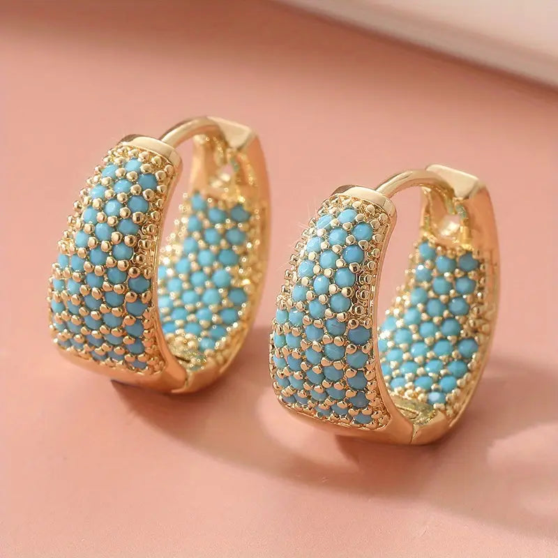 Golden-Tone Turquoise Beaded Hoop Earrings ｜ フープピアス・ゴールド