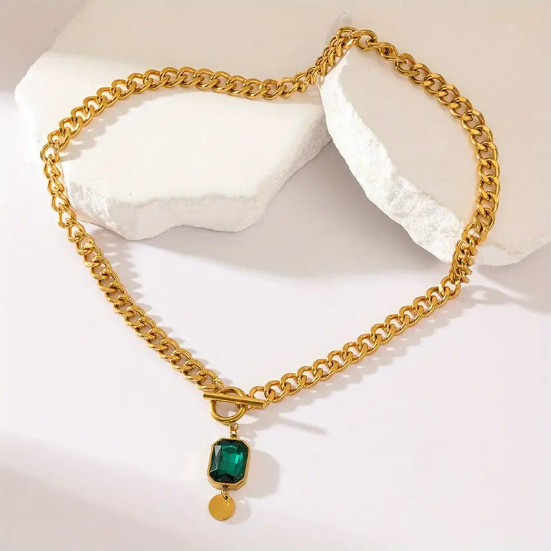 Chunky Chain Emerald Pendant Necklace ｜ ペンダントネックレス・ゴールド