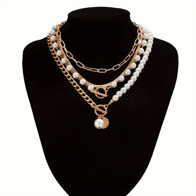 Vintage Pearl & Gold Snake Chain Necklace Set ｜ ネックレスセット・ゴールド