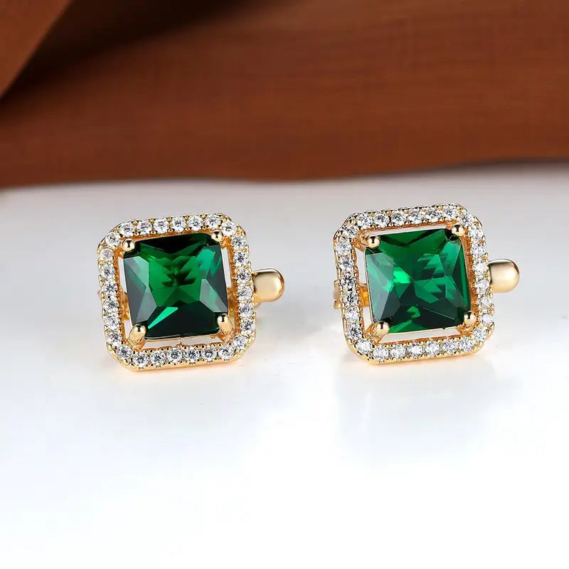 Golden Green Square Zirconia Earrings ｜ ピアス・ゴールド