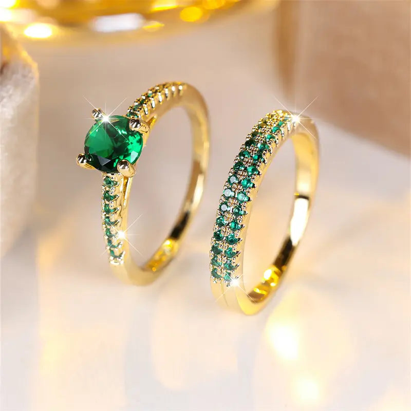Serena Emerald Duo Ring Set ｜ リングセット・ゴールド
