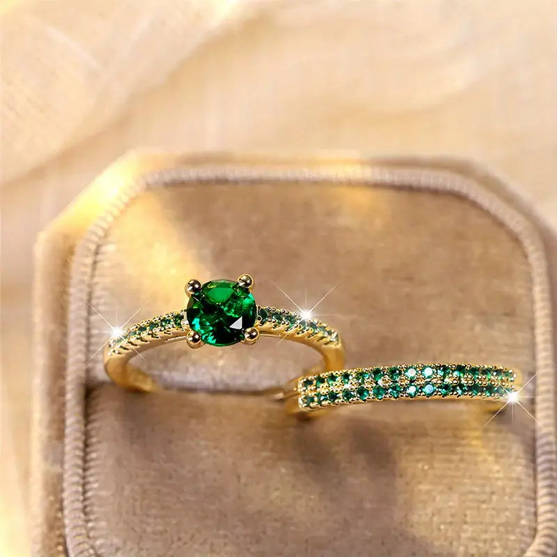 Serena Emerald Duo Ring Set ｜ リングセット・ゴールド