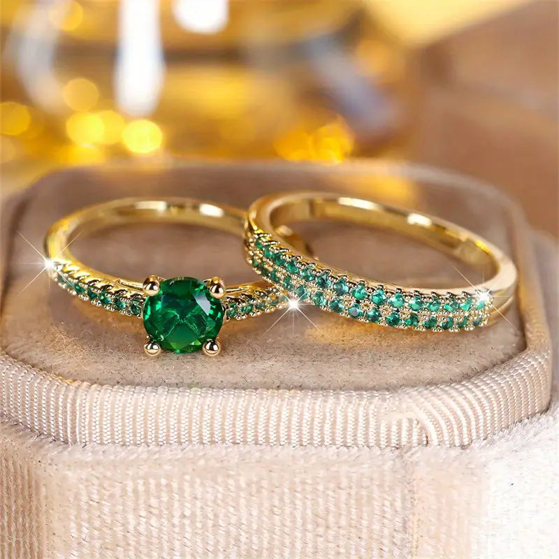 Serena Emerald Duo Ring Set ｜ リングセット・ゴールド
