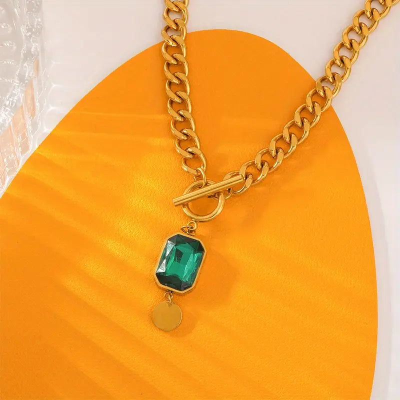 Chunky Chain Emerald Pendant Necklace ｜ ペンダントネックレス・ゴールド