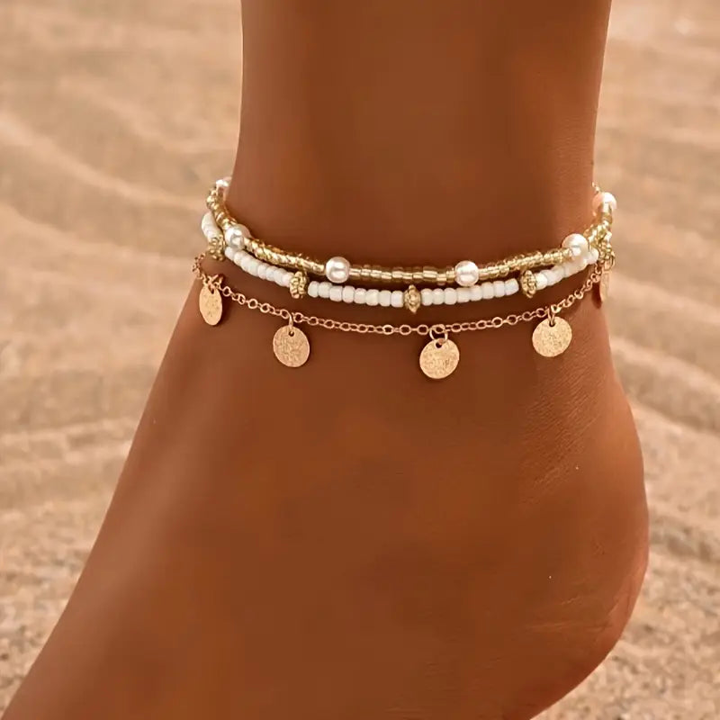 Coastal Charm 3-Piece Layered Anklet Set ｜ アンクレット・ゴールド