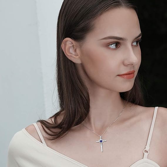 Sapphire Heart Stone Cross Necklace ｜ クロスネックレス・ホワイトゴールド