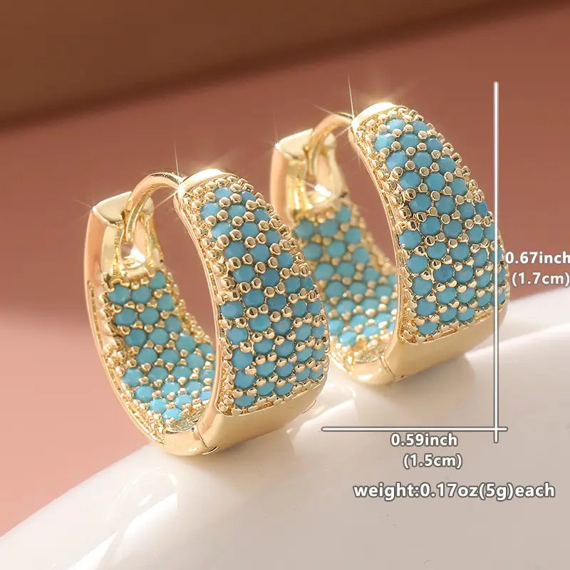 Golden-Tone Turquoise Beaded Hoop Earrings ｜ フープピアス・ゴールド