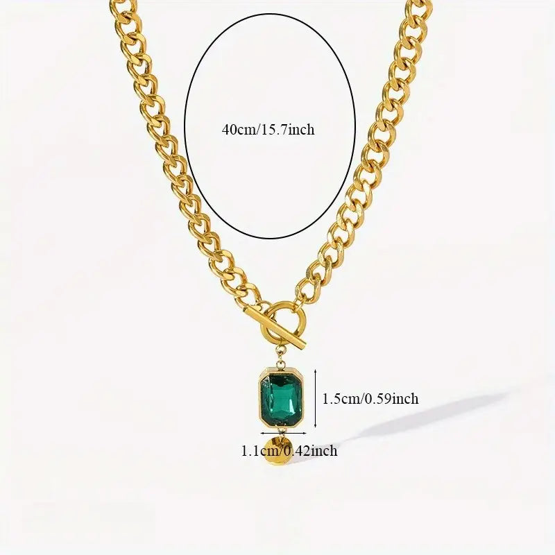 Chunky Chain Emerald Pendant Necklace ｜ ペンダントネックレス・ゴールド