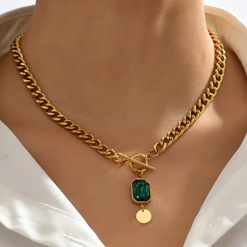 Chunky Chain Emerald Pendant Necklace ｜ ペンダントネックレス・ゴールド
