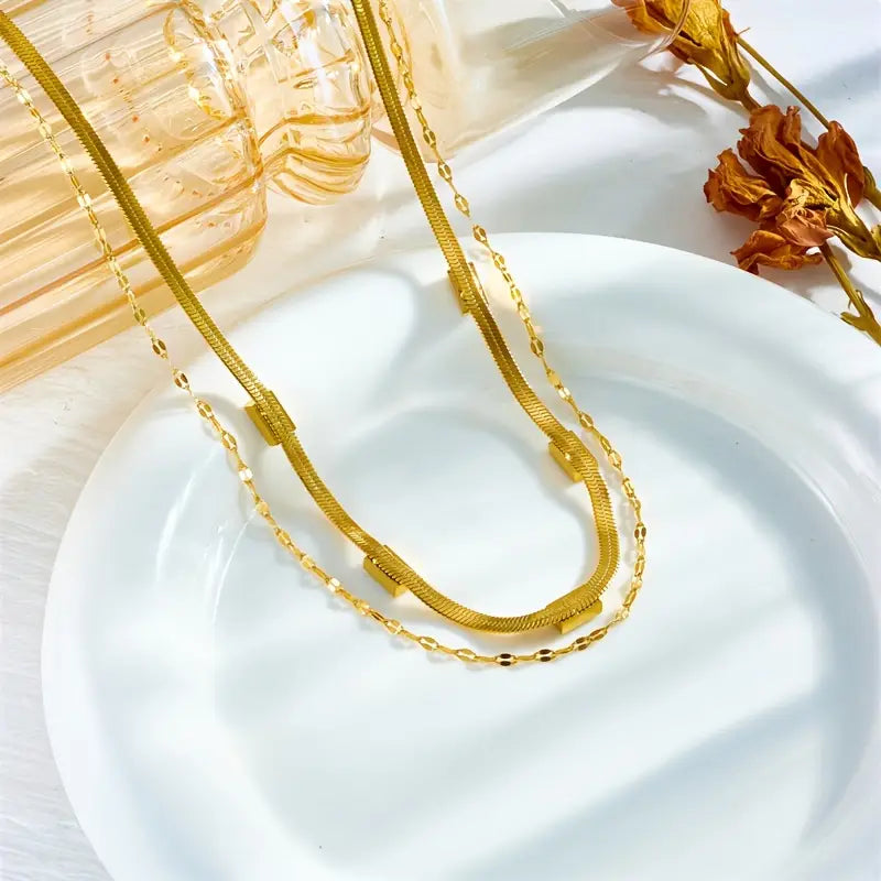 Sorella Gem Double-Layer Retro Necklace ｜ ネックレス・ゴールド