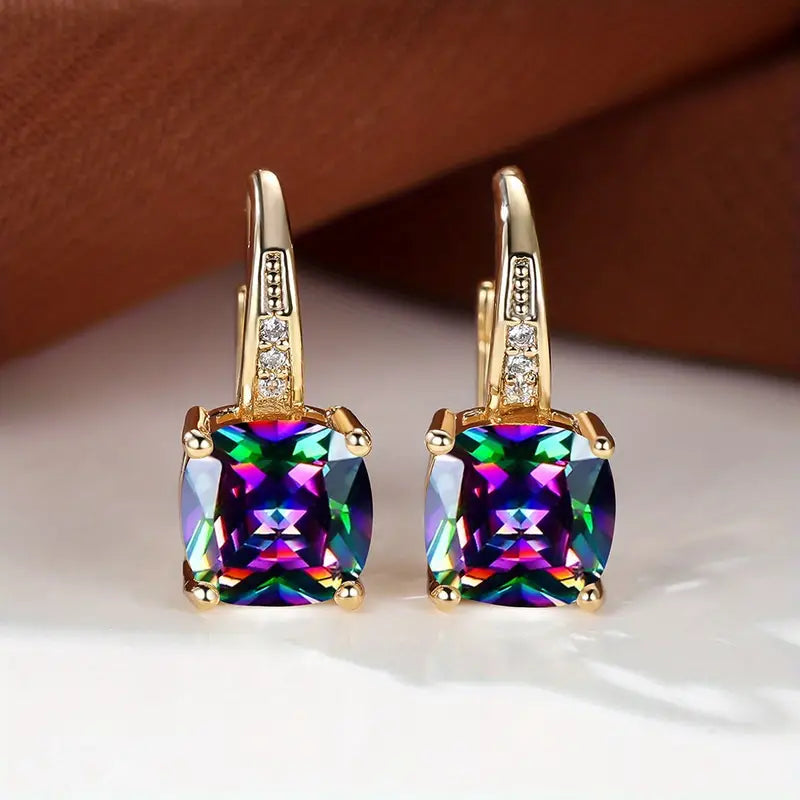 Mystic Sapphire Stone Hoop Earrings ｜ フープピアス・ゴールド