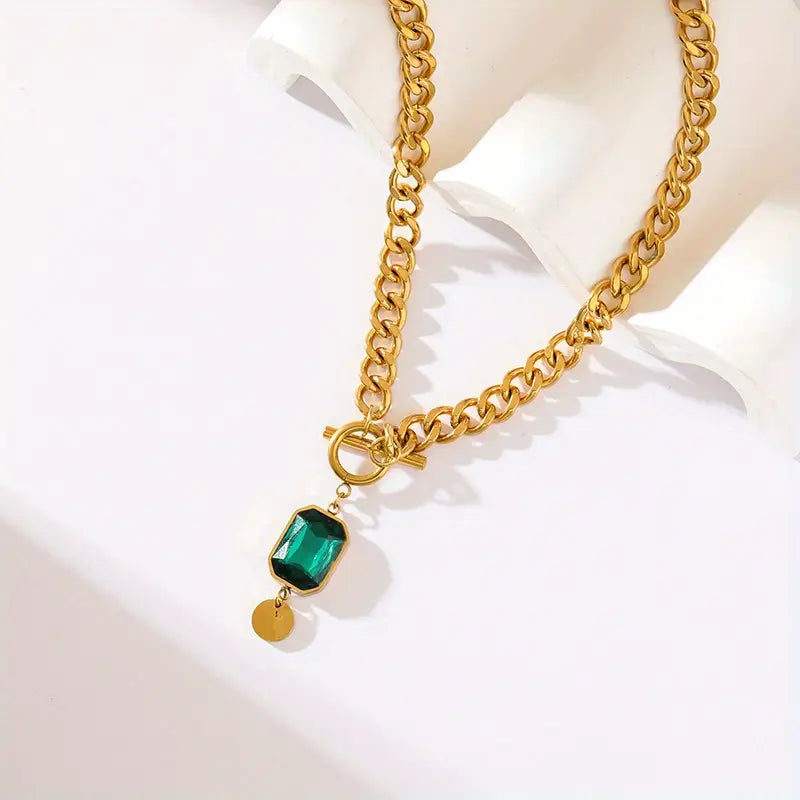 Chunky Chain Emerald Pendant Necklace ｜ ペンダントネックレス・ゴールド
