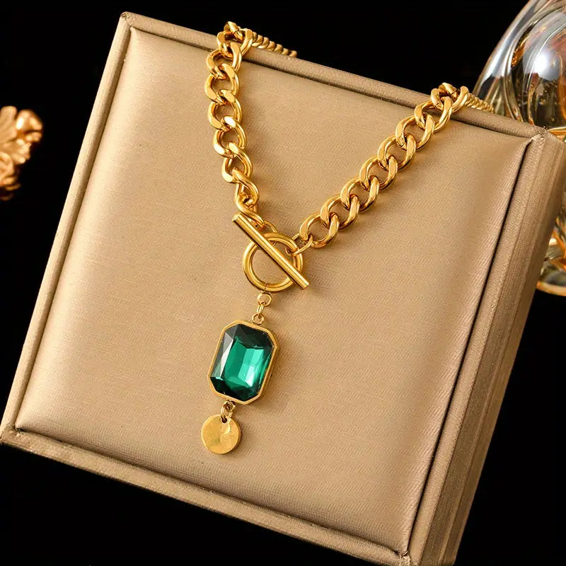 Chunky Chain Emerald Pendant Necklace ｜ ペンダントネックレス・ゴールド