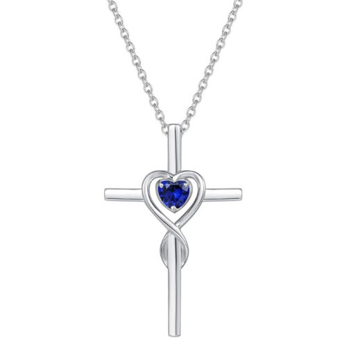 Sapphire Heart Stone Cross Necklace ｜ クロスネックレス・ホワイトゴールド
