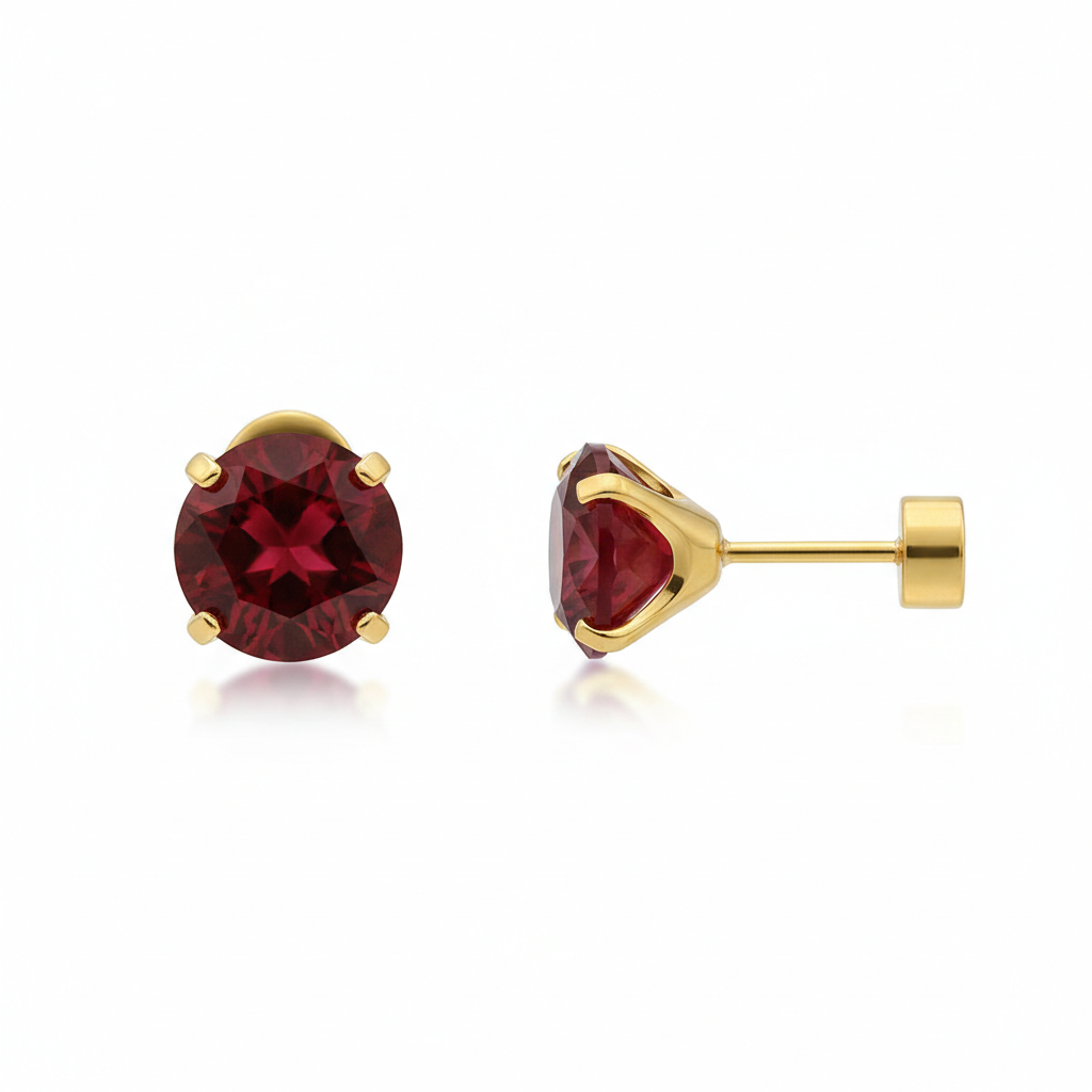 Ruby Round Stud Earrings ｜ スタッドピアス・ゴールド