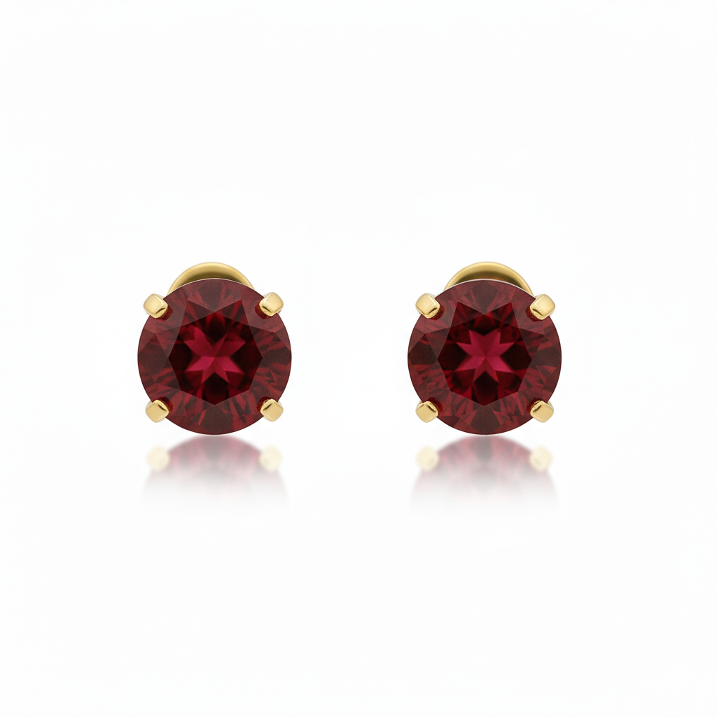 Ruby Round Stud Earrings ｜ スタッドピアス・ゴールド