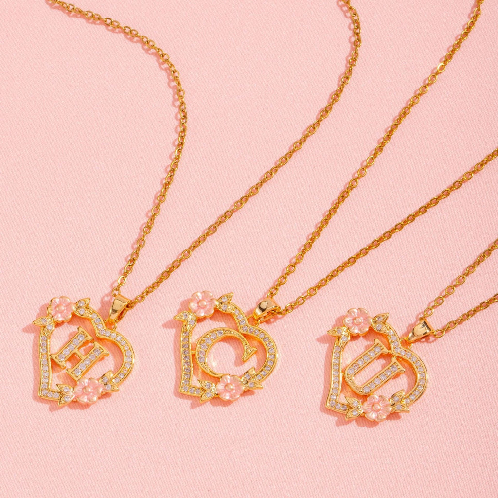 Floral Charm Initial Necklace ｜ イニシャルネックレス・ゴールド