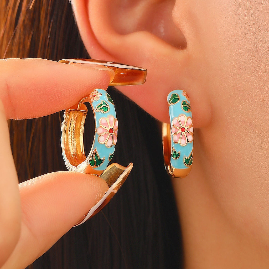 Colorful Floral Hoop Earrings ｜ フープピアス・ゴールド