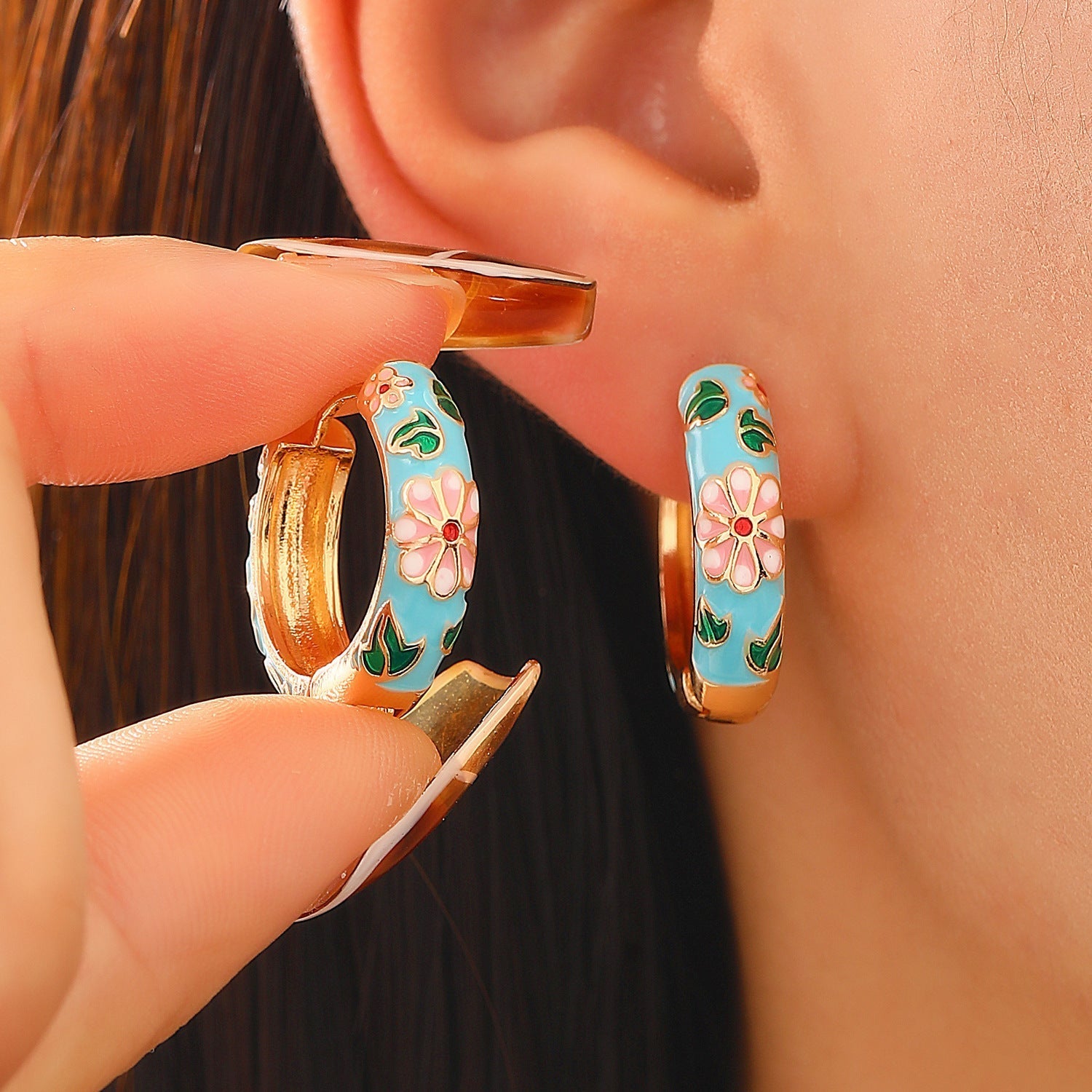 Colorful Floral Hoop Earrings ｜ フープピアス・ゴールド