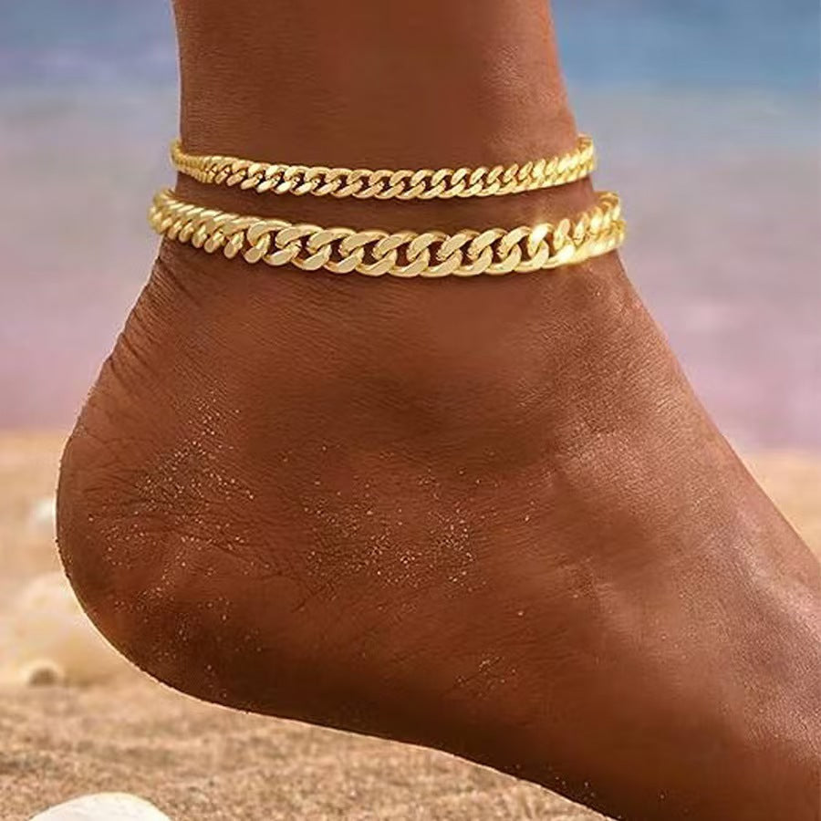 Layered Cuban Link Anklet ｜ アンクレット・ゴールド