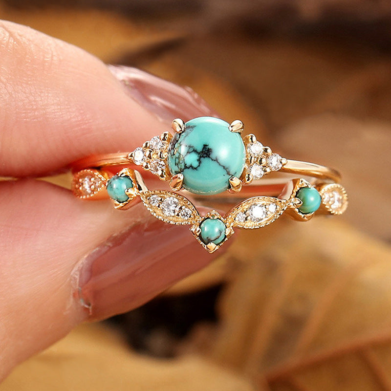 Aureva Turquoise Crown Ring Set ｜ リングセット・ゴールド
