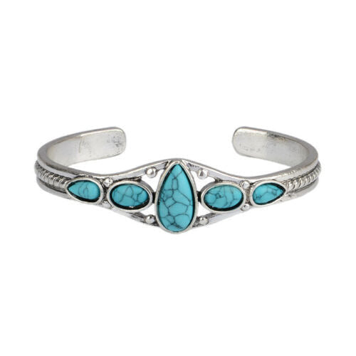 Turquoise Teardrop Open Bracelet ｜ バングル・ホワイトゴールド