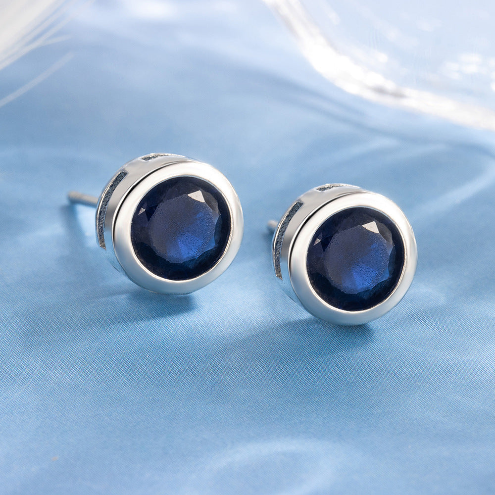 Sapphire Bezel Stud Earrings ｜ スタッドピアス・ホワイトゴールド