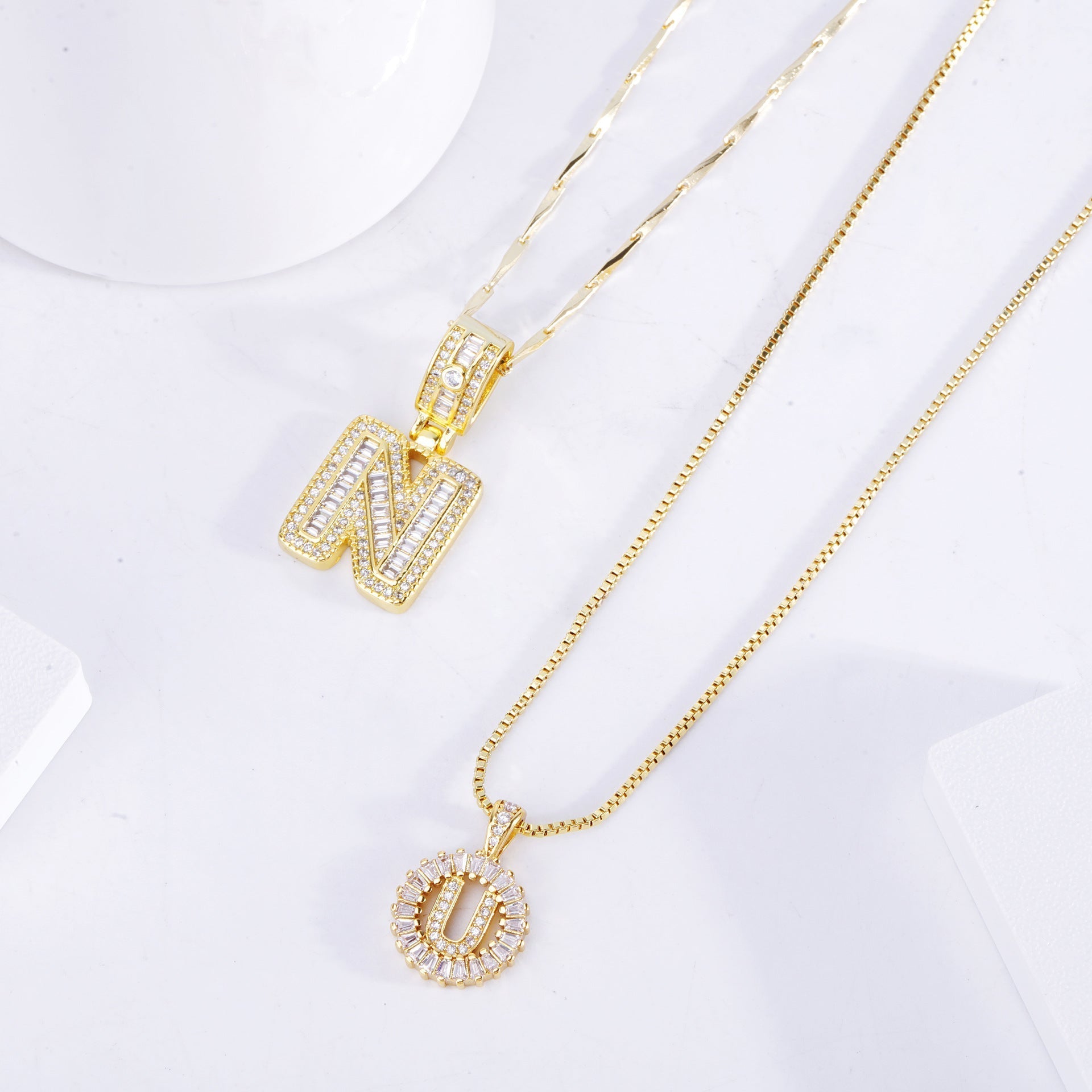 Pave Letter Initial Necklace Set ｜ イニシャルネックレス・ゴールド