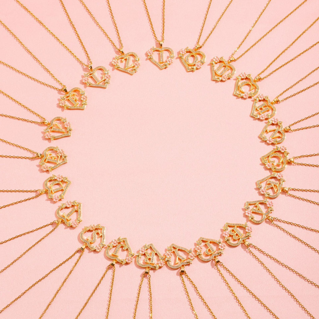 Floral Charm Initial Necklace ｜ イニシャルネックレス・ゴールド