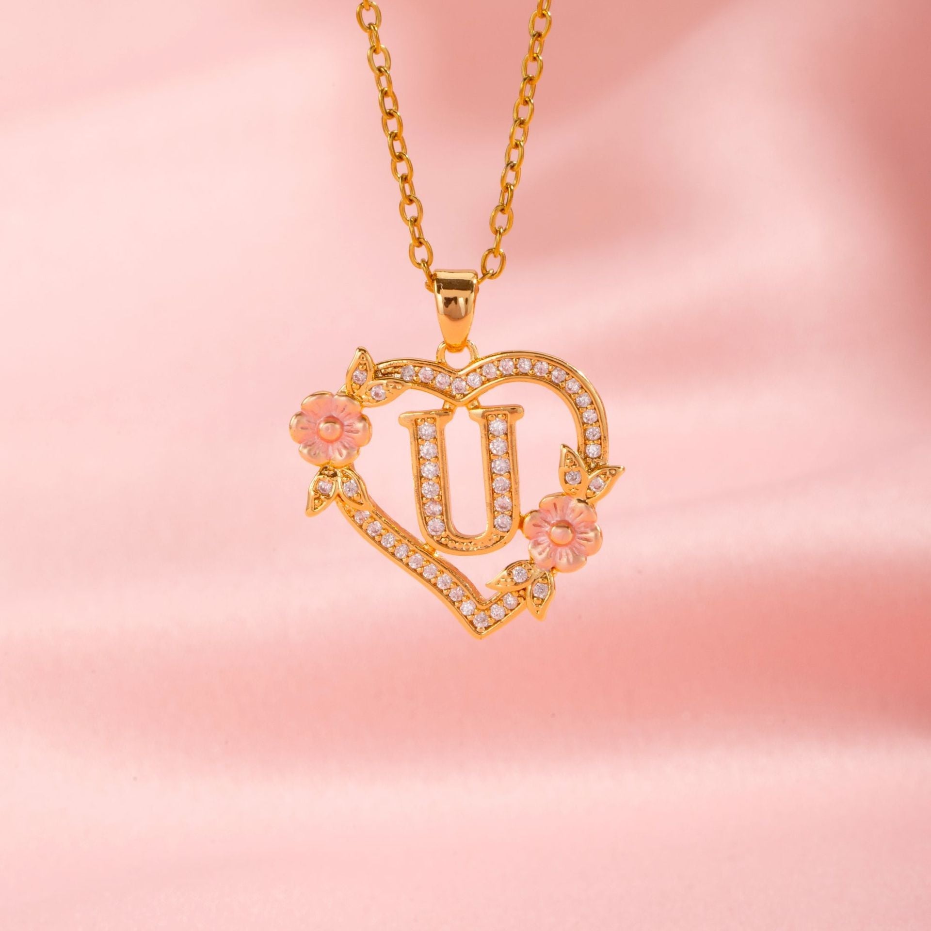 Floral Charm Initial Necklace ｜ イニシャルネックレス・ゴールド
