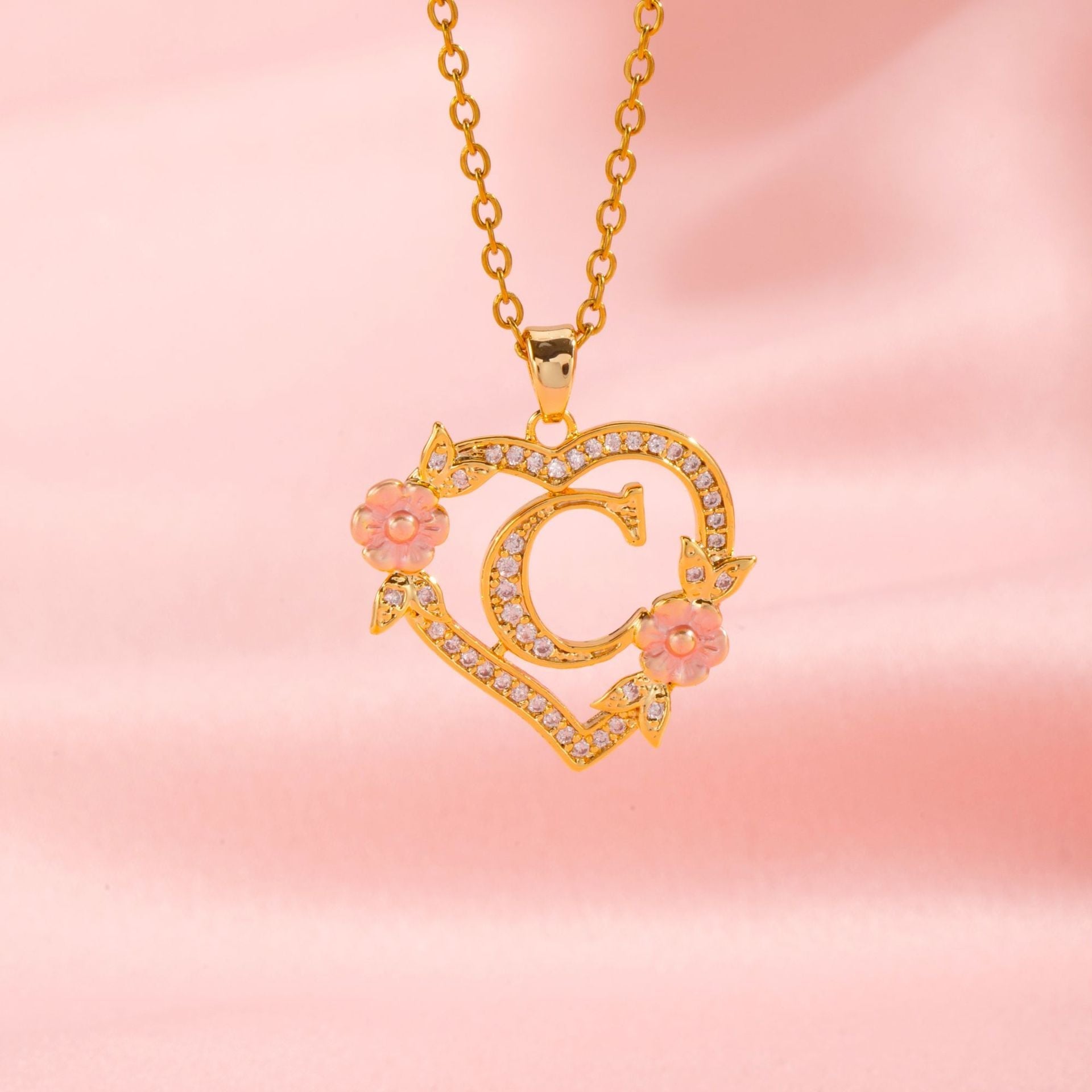 Floral Charm Initial Necklace ｜ イニシャルネックレス・ゴールド