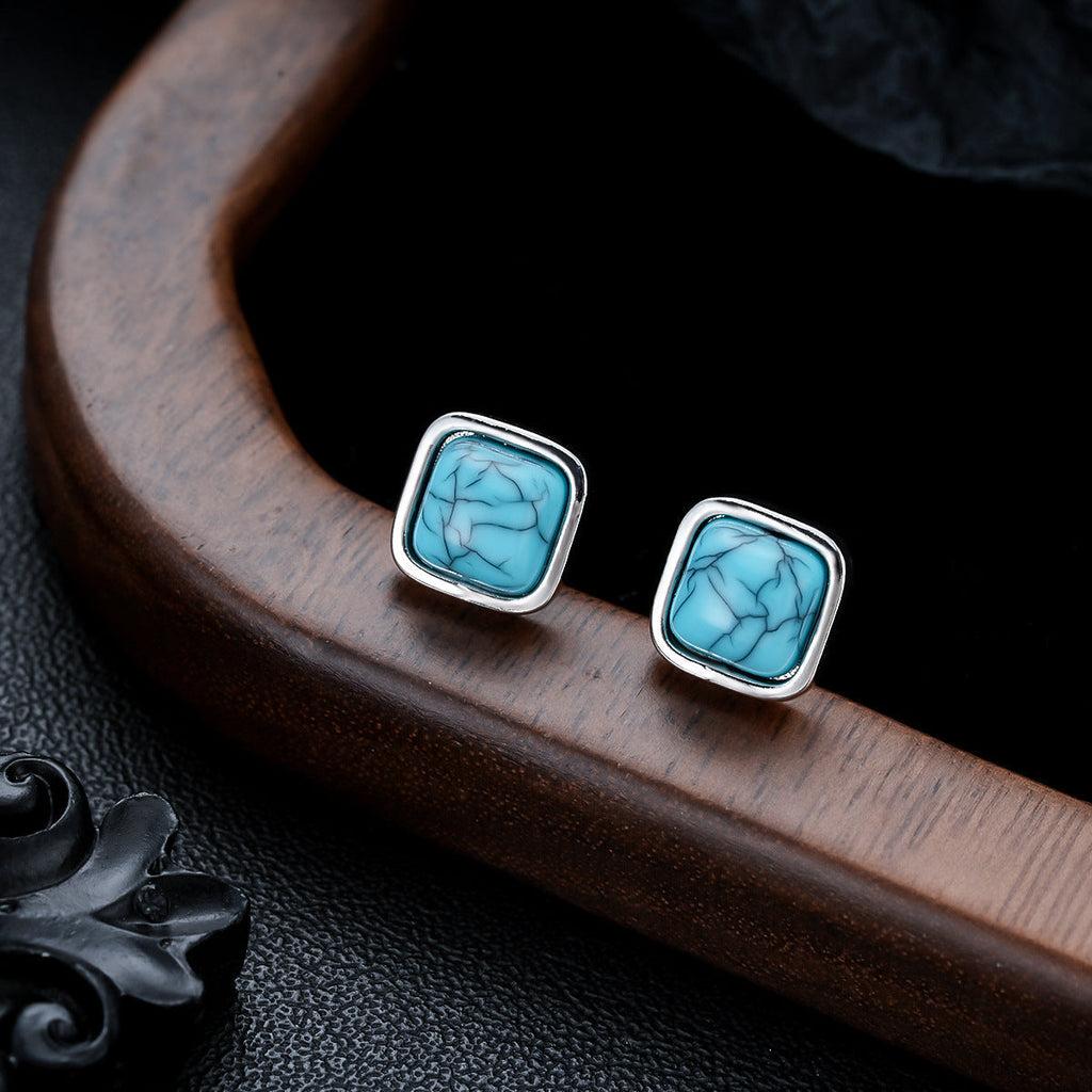 Turquoise Square Studs ｜ スタッドピアス・ホワイトゴールド