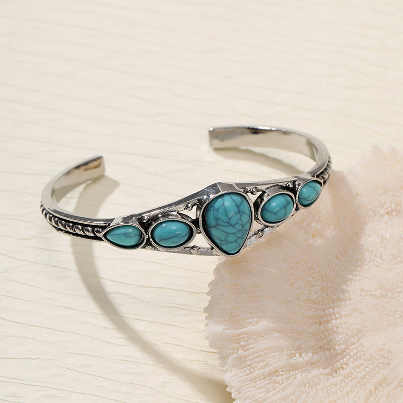 Turquoise Teardrop Open Bracelet ｜ バングル・ホワイトゴールド