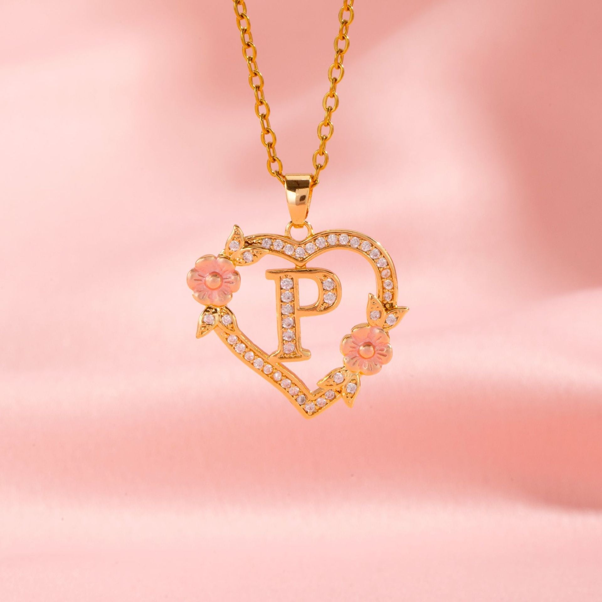 Floral Charm Initial Necklace ｜ イニシャルネックレス・ゴールド