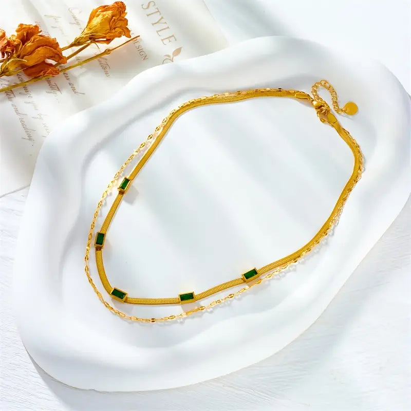 Sorella Gem Double-Layer Retro Necklace ｜ ネックレス・ゴールド