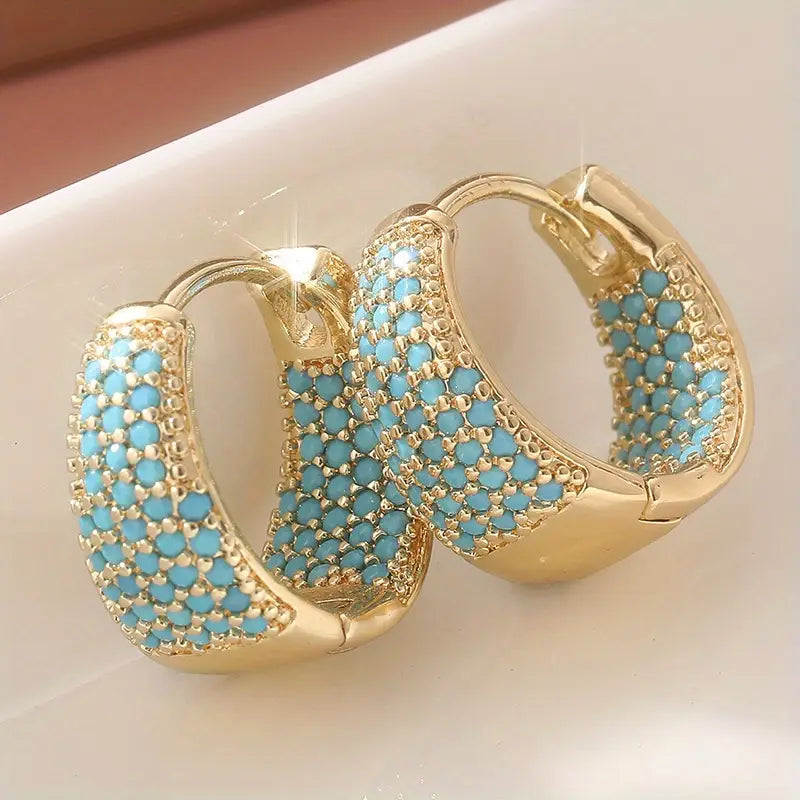 Golden-Tone Turquoise Beaded Hoop Earrings ｜ フープピアス・ゴールド