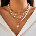 Vintage Pearl & Gold Snake Chain Necklace Set ｜ ネックレスセット・ゴールド