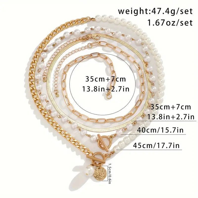 Vintage Pearl & Gold Snake Chain Necklace Set ｜ ネックレスセット・ゴールド