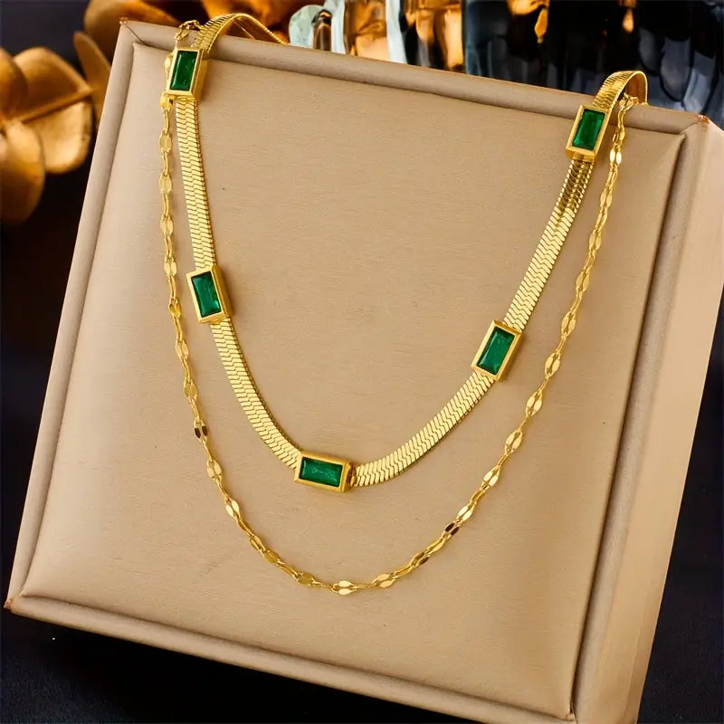 Sorella Gem Double-Layer Retro Necklace ｜ ネックレス・ゴールド