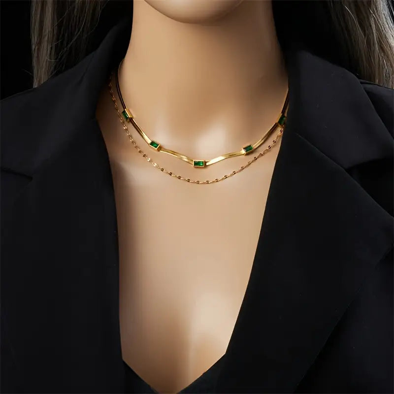 Sorella Gem Double-Layer Retro Necklace ｜ ネックレス・ゴールド