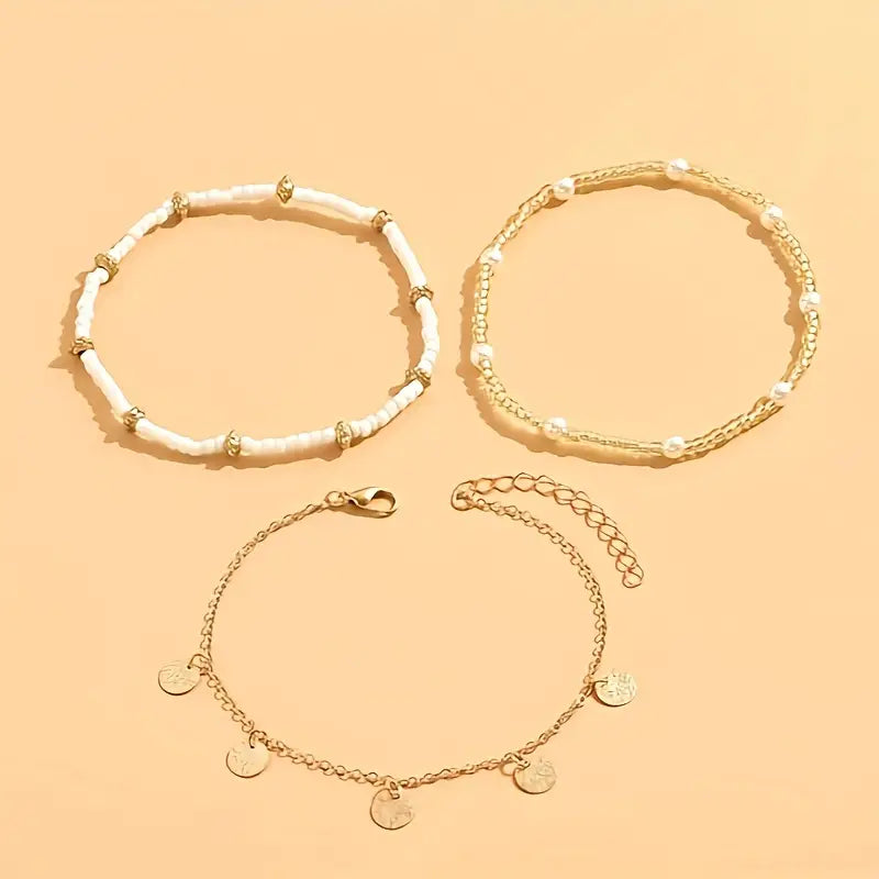 Coastal Charm 3-Piece Layered Anklet Set ｜ アンクレット・ゴールド