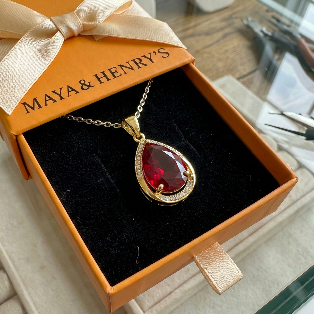 Ruby Teardrop Pendant Necklace ｜ ペンダントネックレス・ゴールド