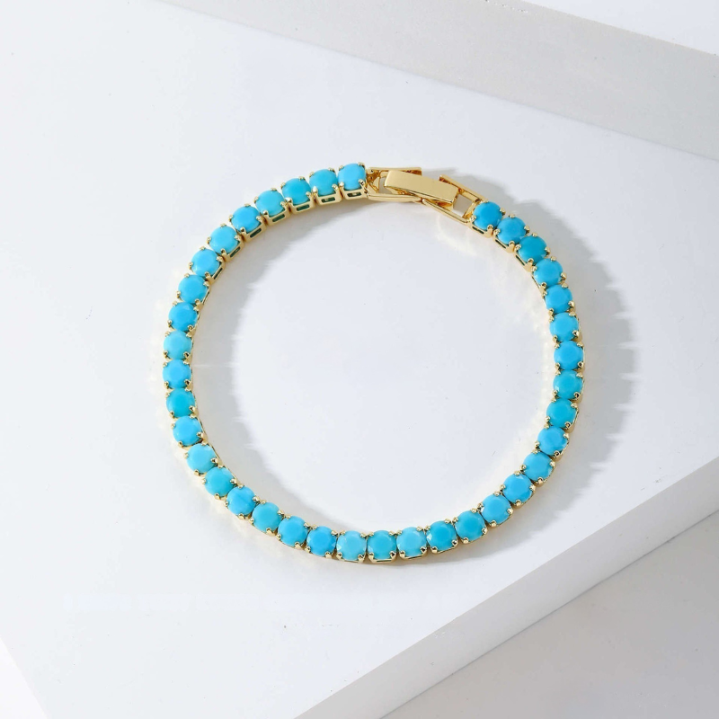 Turquoise Round Tennis Bracelet ｜ テニスブレスレット・ゴールド